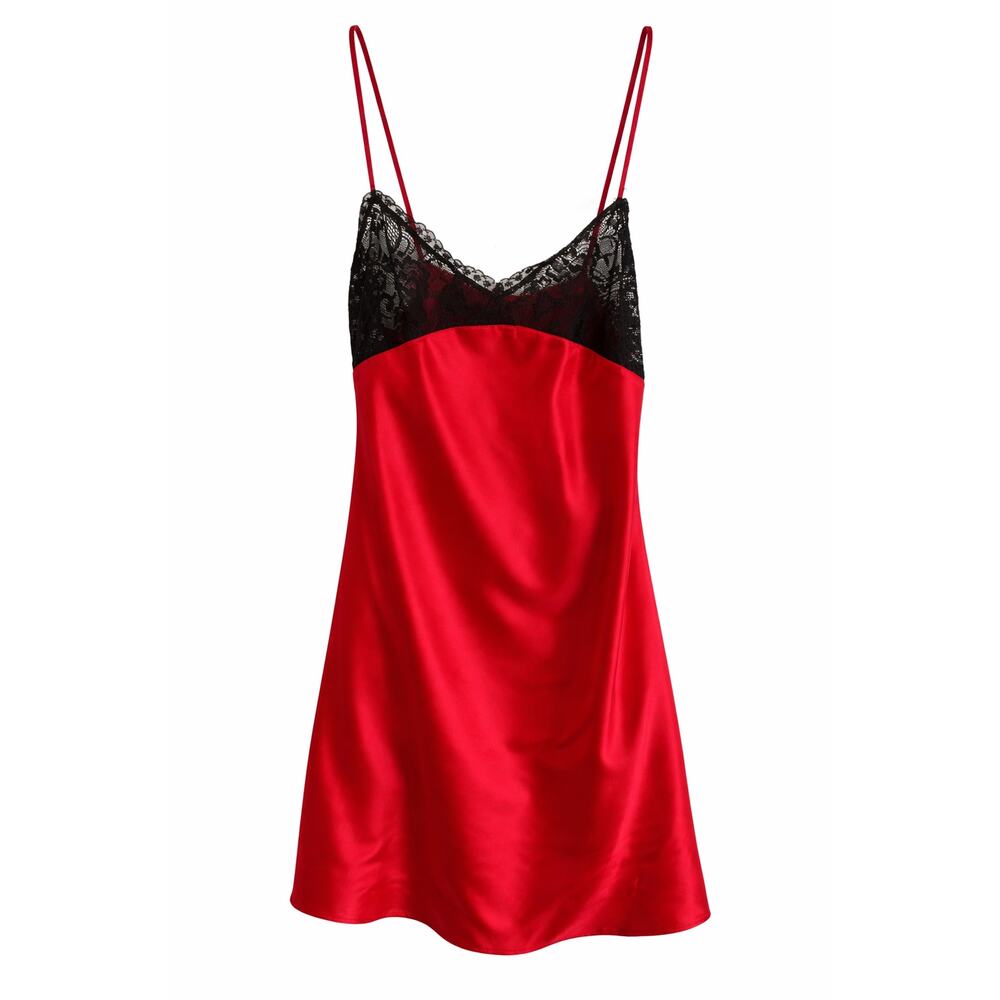 August Silk Red Silk & Lace Slip — Size Large